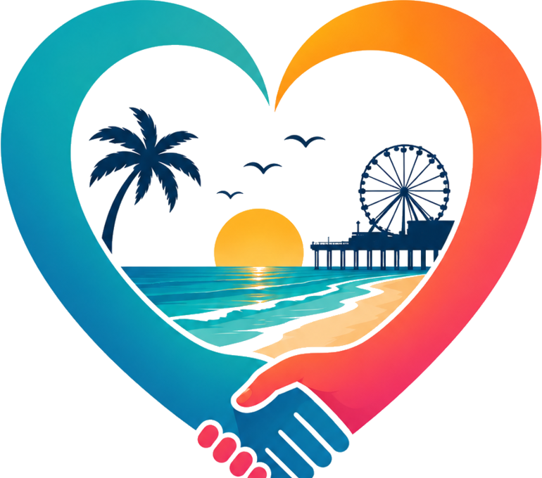 A Call To Love — a heart framing the Santa Monica shoreline